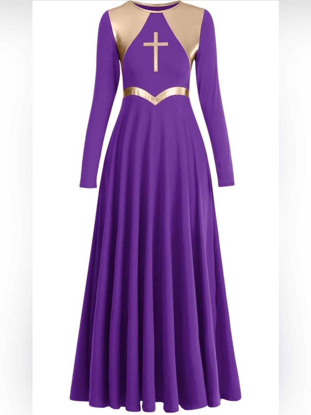Womens Metallic Liturgical Praise Lyrical Dance Dress Full Length Long Sleeve